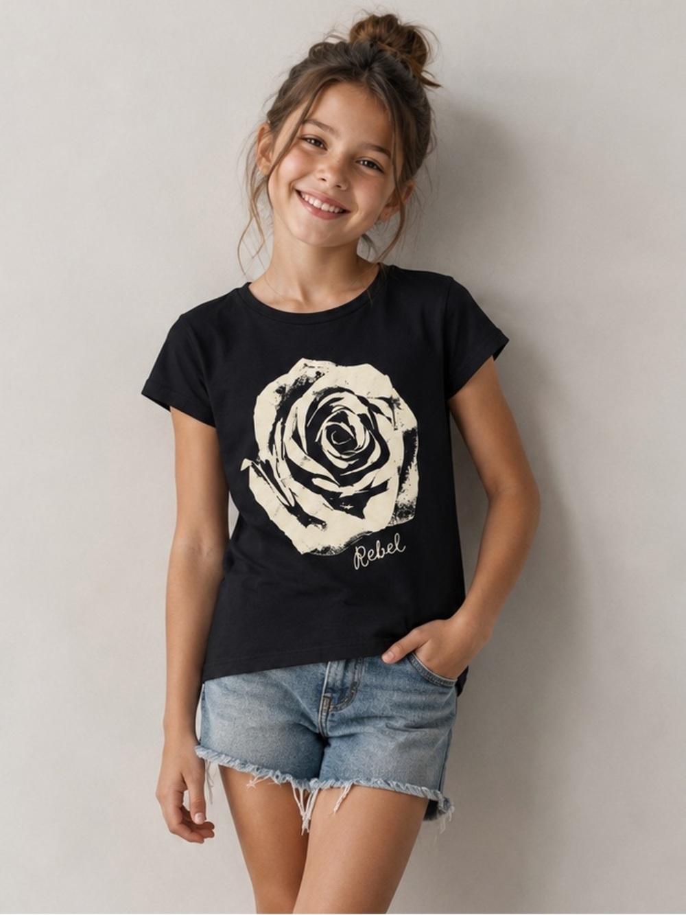 Old Navy Girls Black Rose Rebel Graphic Tee Shirt Size M 8